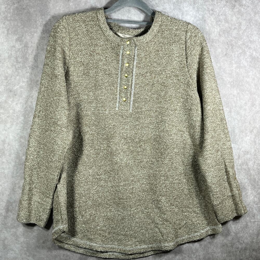 Soft Surroundings Sweater Womens Small Beige Knit Henley Long Sleeves Casual